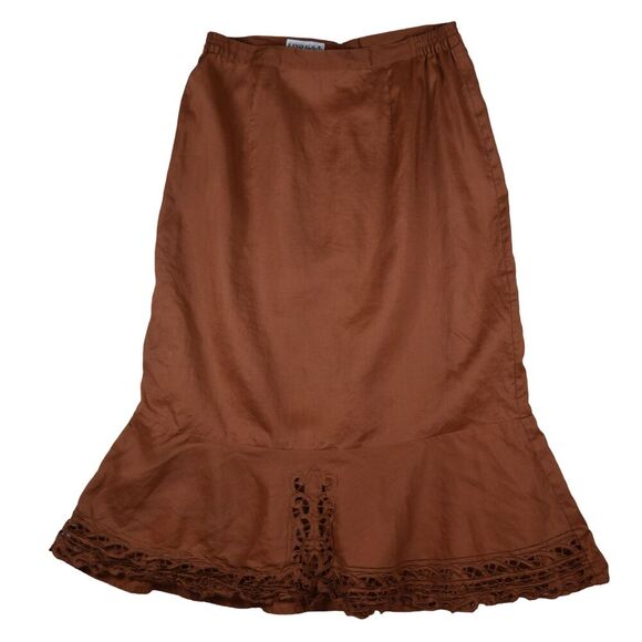Lino USA Vintage Rust Orange Brown 100% Linen Maxi Skirt Cottage Prairie Western - Picture 1 of 6